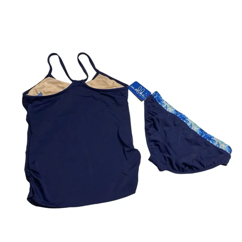 NWT Melika Tankini Top and Bottoms Blue Sz L Made in USA